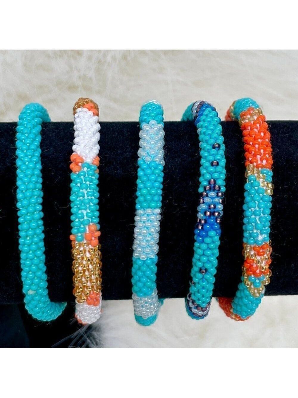 HAND CRAFTED in Nepal Beaded Bracelets (set of 5) TURQOR1